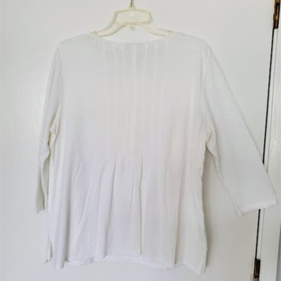 J. Jill White 3/4 Sleeve Tunic Tee w/ Embroidered Front Overlay - Size PL - Picture 4 of 9